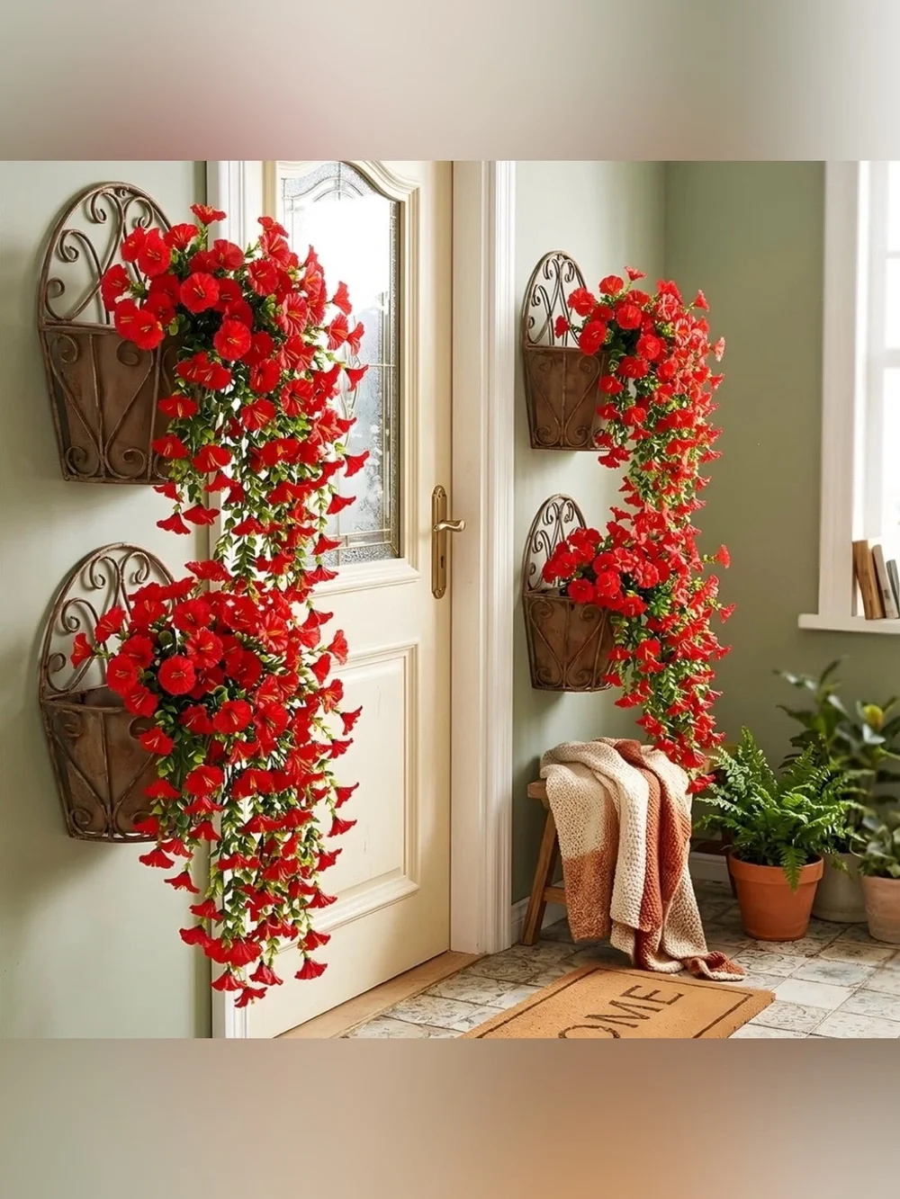4 Pc Red Hanging Artificial Begonia Bundle - Home Accents